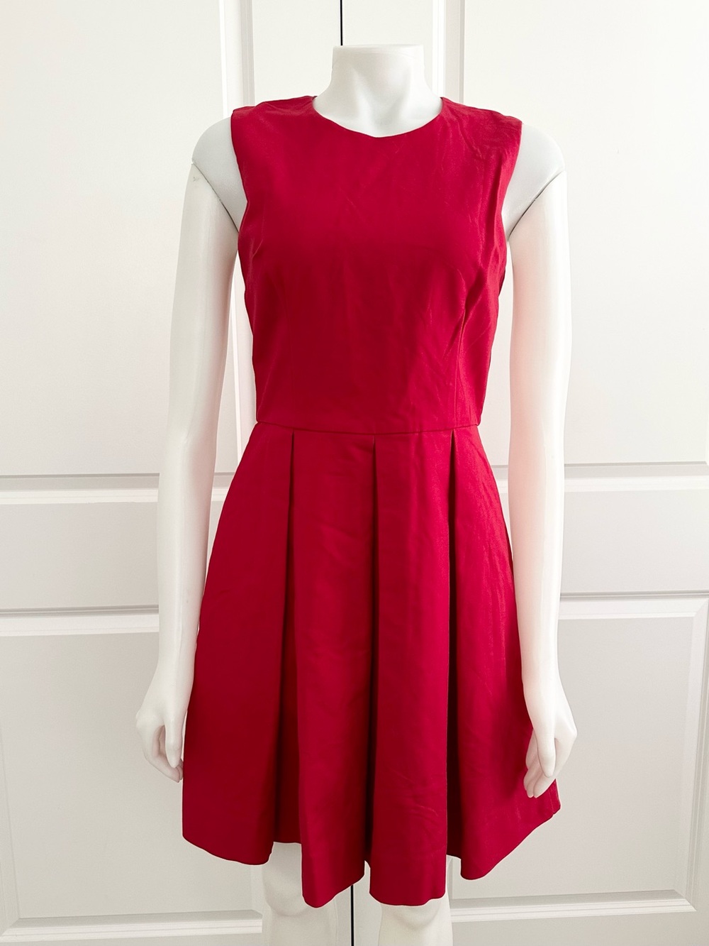 Vibrant Red Pleated Sleeveless Classic Fit & Flare Dress - Holiday / Christmas